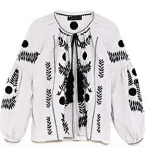 Zara Woman Small Boho Cardigan Embroidered Ethnic Blouse Jacket Linen Blend